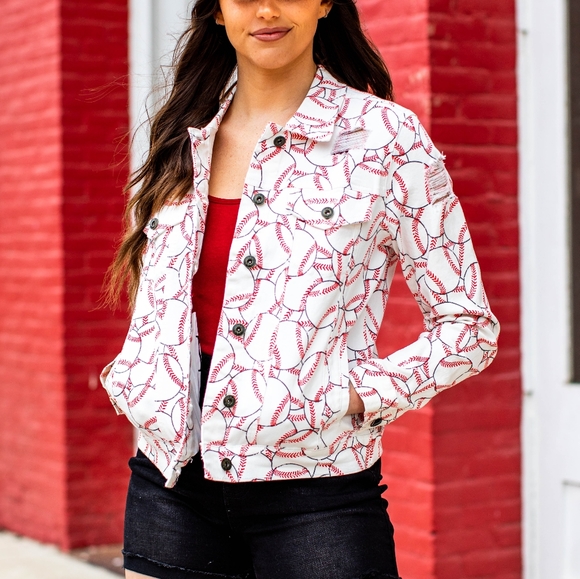 L&B BASEBALL PRINT DENIM JACKET - Picture 1 of 1